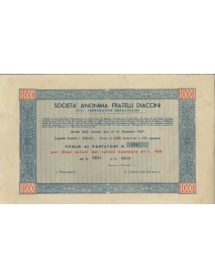 SOC. ANON. FRATELLI DIACCINI -10 AZIONI T. BRACCIOLINI 1937
