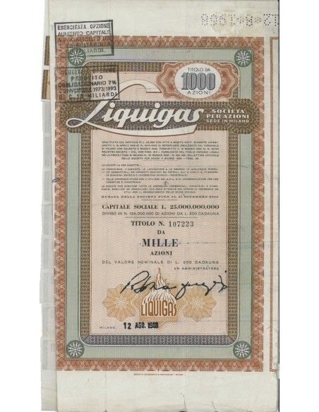 LIQUIGAS - 1000 AZIONI MILANO 1963