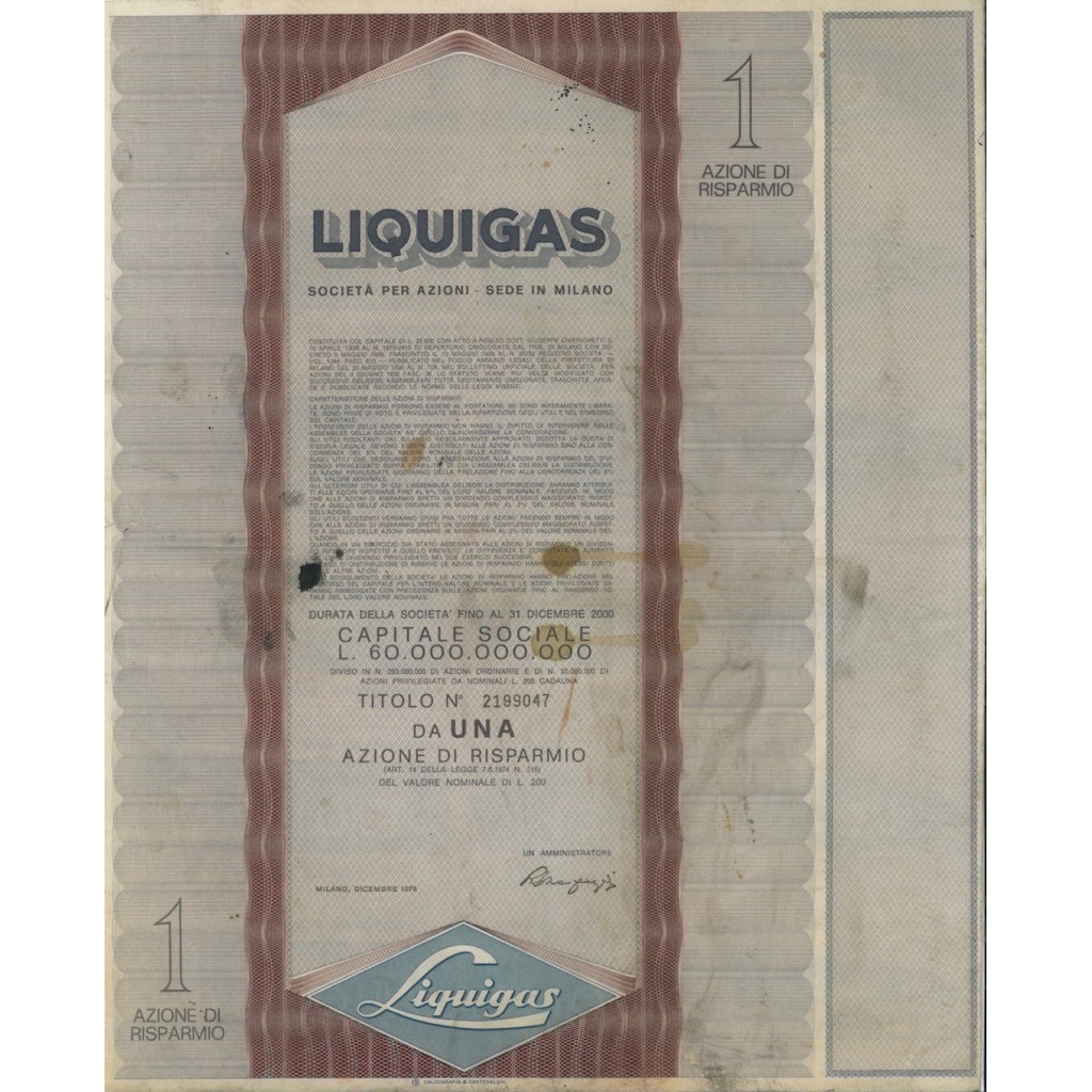 LIQUIGAS - 1 AZIONE MILANO 1976