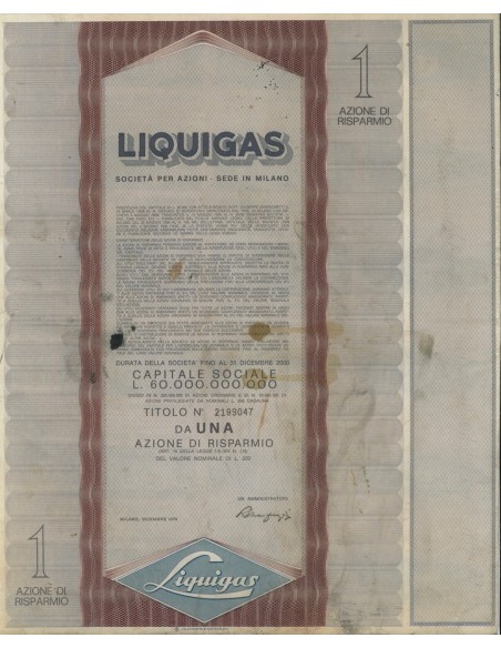LIQUIGAS - 1 AZIONE MILANO 1976