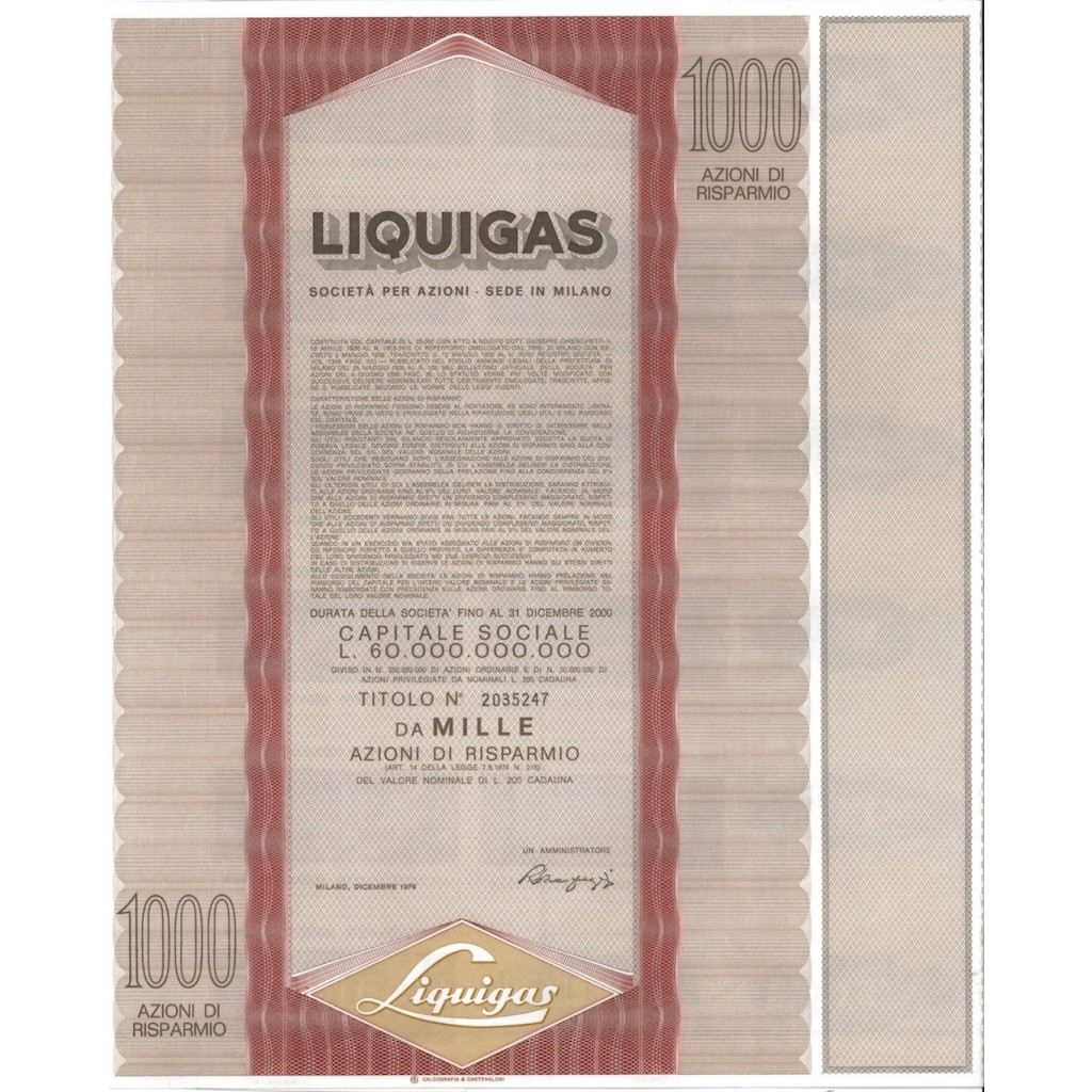 LIQUIGAS - 1000 AZIONI MILANO 1976