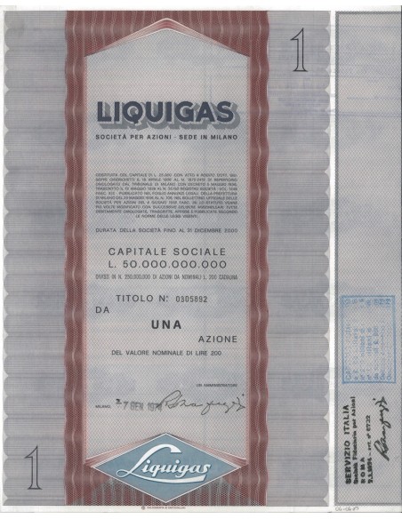 LIQUIGAS - 1 AZIONE MILANO 1974