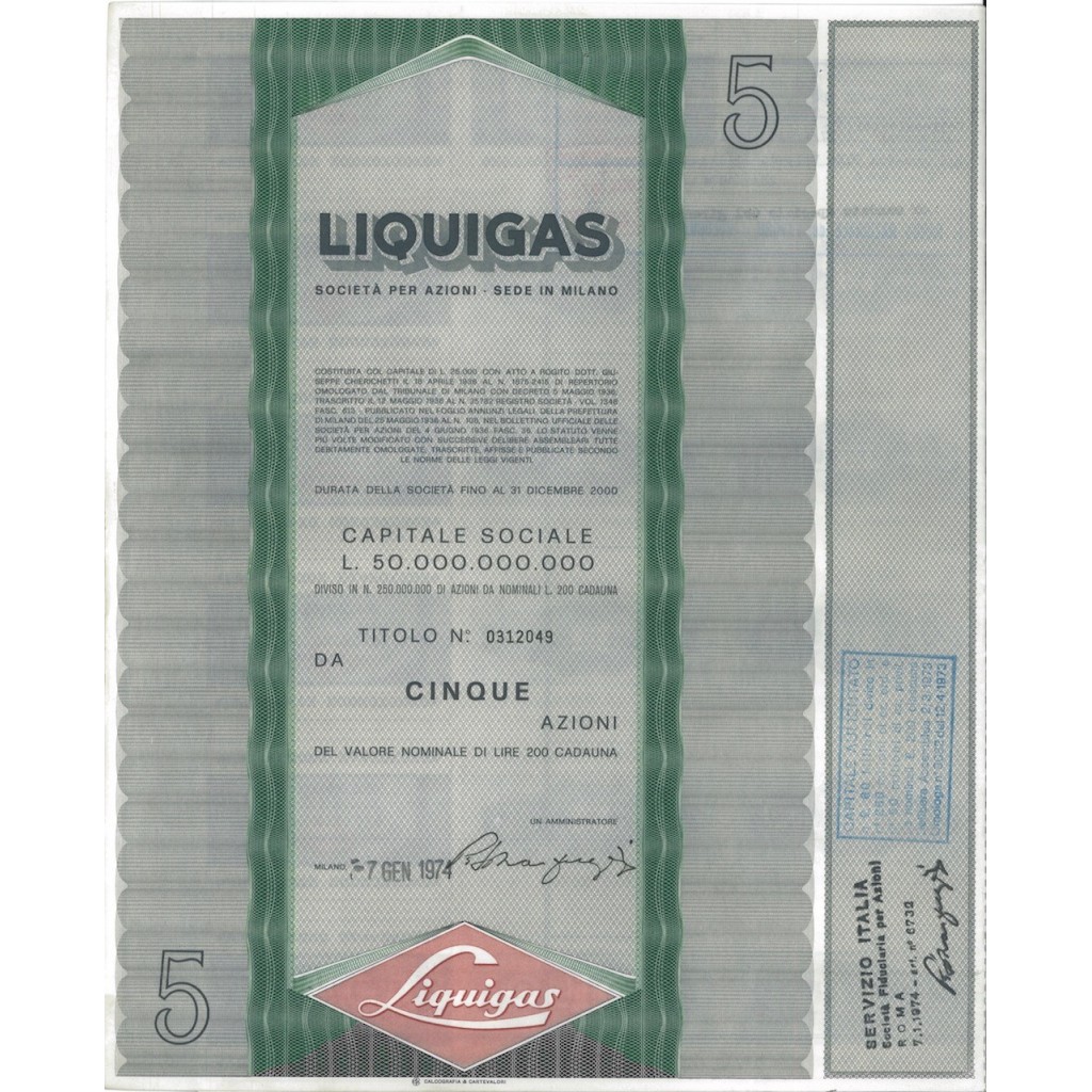 LIQUIGAS - 5 AZIONI MILANO 1974