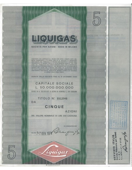 LIQUIGAS - 5 AZIONI MILANO 1974
