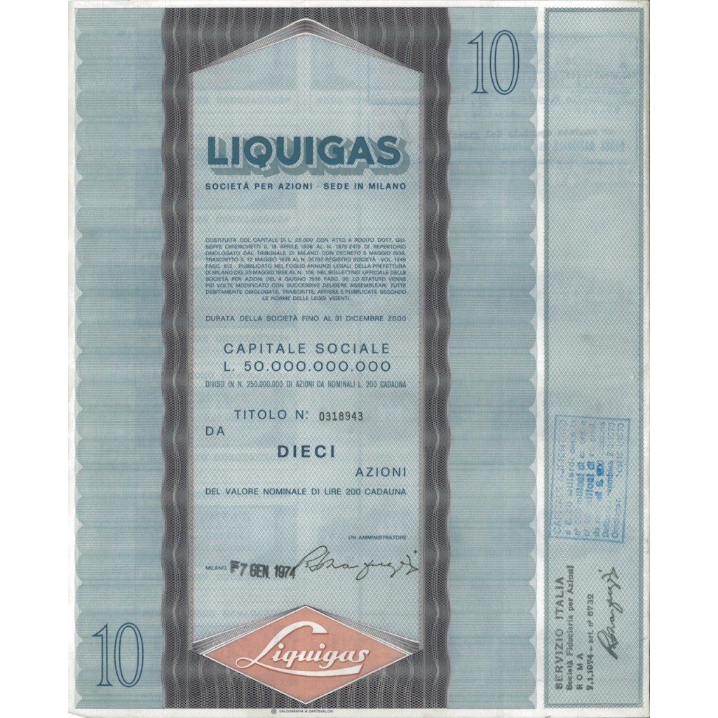 LIQUIGAS - 10 AZIONI MILANO 1974