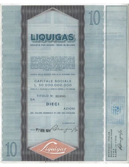 LIQUIGAS - 10 AZIONI MILANO 1974