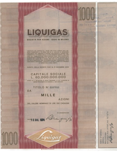 LIQUIGAS - 1000 AZIONI MILANO 1974