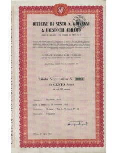 OFF. DI SESTO S. GIOVANNI E VALSECCHI A. 100 AZIONI MILANO 1963