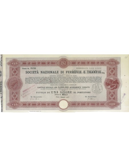 SOC. NAZIONALE DI FERROVIE E TRANVIE - 1 AZIONE ROMA 1927