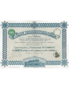 SOC. NAZIONALE INDUSTRIE EDILIZIE 10 AZIONI TORINO 1921