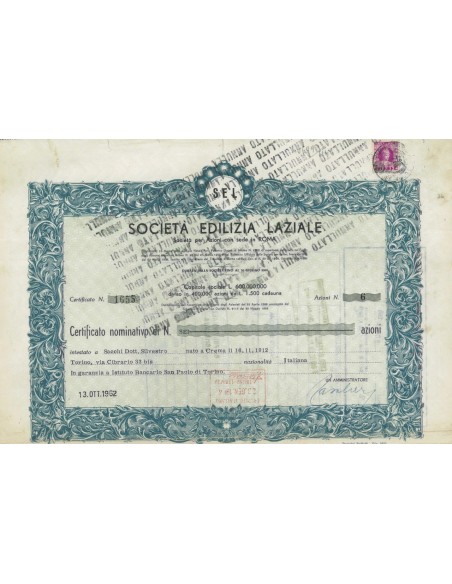 SOC. EDILIZIA LAZIALE - 6 AZIONI ROMA 1962