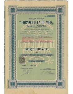 FORNACI LUCA DE MEO SOC. ANON. - 5 AZIONI FORMIA 1926