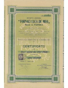 FORNACI LUCA DE MEO SOC. ANON. - 10 AZIONI FORMIA 1926