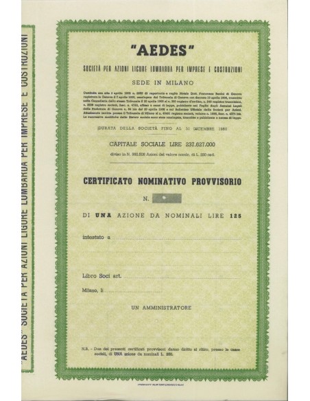 AEDES - UNA AZIONE MILANO 1905