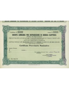SOC. LOMBARDA PER DISTRIBUZ. ENERGIA ELETTRICA AZIONI MILANO 1930
