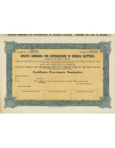 SOC. LOMBARDA PER DISTRIBUZ. ENERGIA ELETTRICA AZIONI MILANO 1930