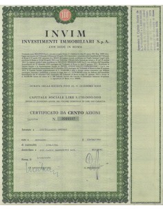 INVIM - INVESTIMENTI IMMOBILIARI SPA - 100 AZIONI ROMA 1975