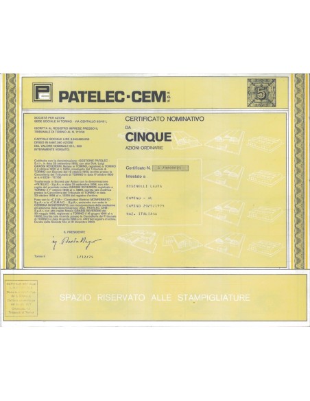 PATELEC-CEM 5 AZIONI TORINO 1975