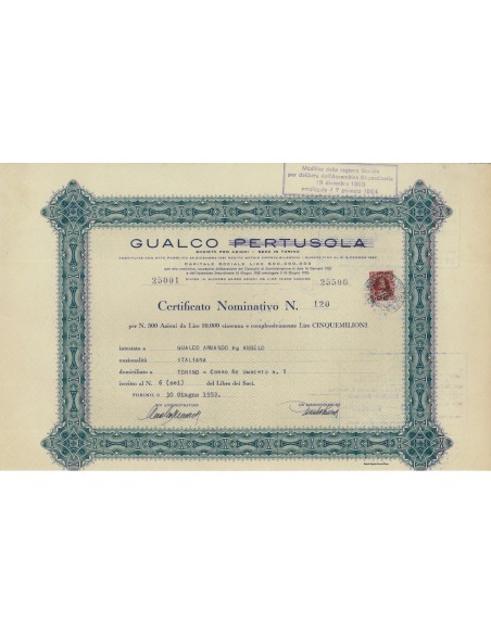 GUALCO - 500 AZIONI TORINO 1952