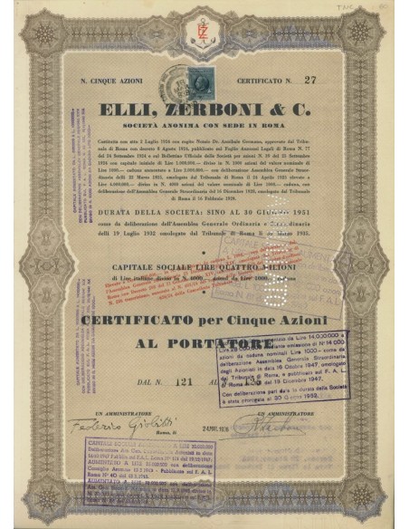 ELLI ZERBONI E C. - 5 AZIONI ROMA 1936