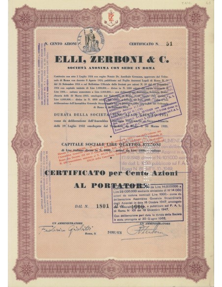 ELLI ZERBONI E C. - 100 AZIONI ROMA 1936