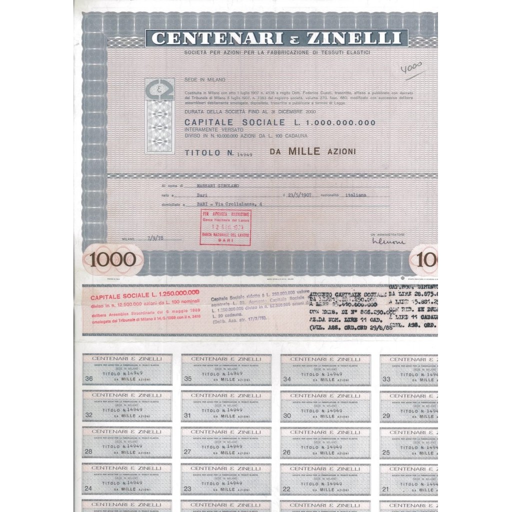 CENTENARI E ZINELLI - 1000 AZIONI MILANO 1978