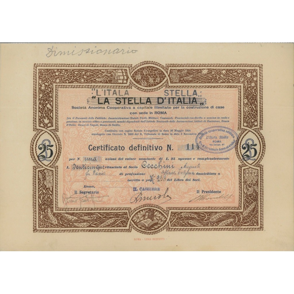 L'ITALA STELLA - UNA AZIONE ROMA 1924