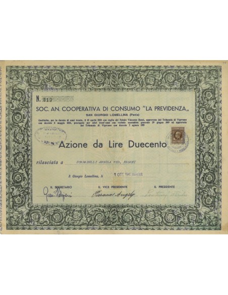 SOC. AN. COOP. DI CONSUMO LA PREVIDENZA 1 AZIONE - 1941