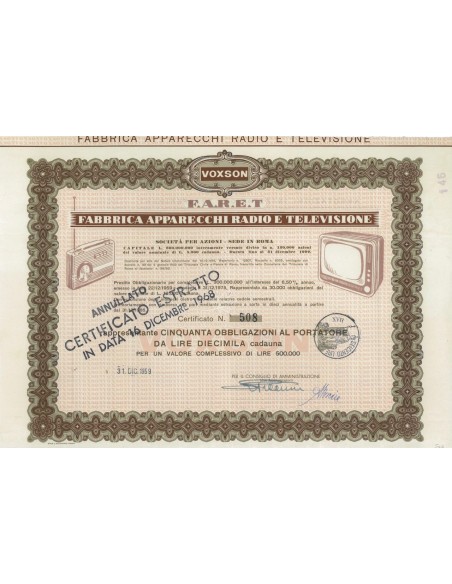 F.A.R.E.T. - 50 OBBLIGAZIONI - ROMA 1959