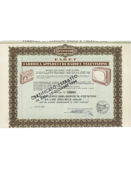 F.A.R.E.T. - 100 OBBLIGAZIONI - ROMA 1959