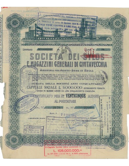 SOC. DEI SYLOS E MAGAZZINI GENERALI - 25 AZIONI ROMA 1931