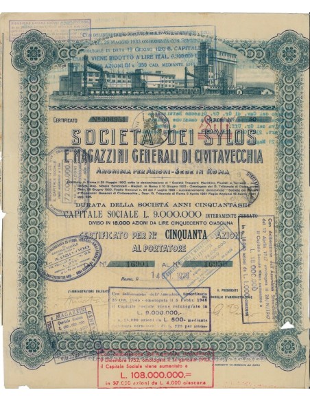 SOC. DEI SYLOS E MAGAZZINI GENERALI - 50 AZIONI ROMA 1929