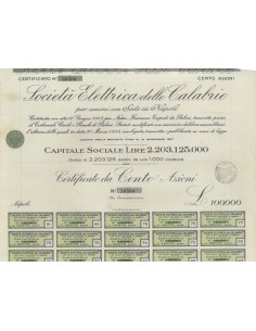 SOC. ELETTRICA DELLE CALABRIE - 100 AZIONI - NAPOLI 1917