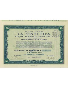 SOC. ANON. LA SINTETICA - 50 AZIONI TORINO 1938
