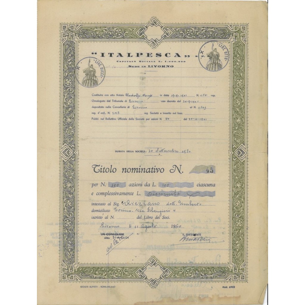 ITALPESCA - 100 AZIONI LIVORNO 1960