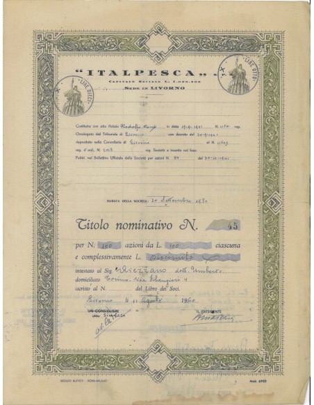 ITALPESCA - 100 AZIONI LIVORNO 1960