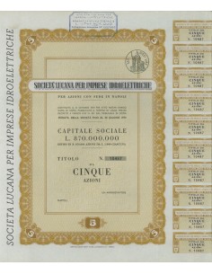 SOC. LUCANA PER IMPRESE IDROELETTRICHE - 5 AZIONI NAPOLI 1914