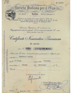 SOC. ITALIANA PER IL GAS - UNA AZIONE TORINO 1952