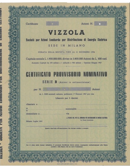 VIZZOLA - AZIONI MILANO 1947