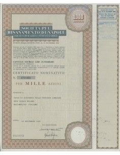 SOCIETÀ PEL RISANAMENTO DI NAPOLI 1000 AZIONI NAPOLI 1972