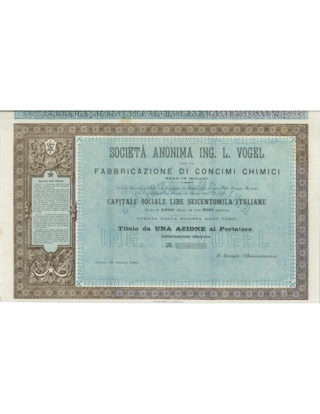 SOC. ANON. ING. L. VOGEL - 1 AZIONE MILANO 1886