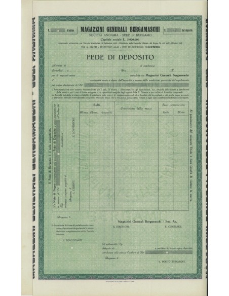 MAGAZZ. GENERALI BERGAMASCHI - FEDE DI DEPOSITO 1928