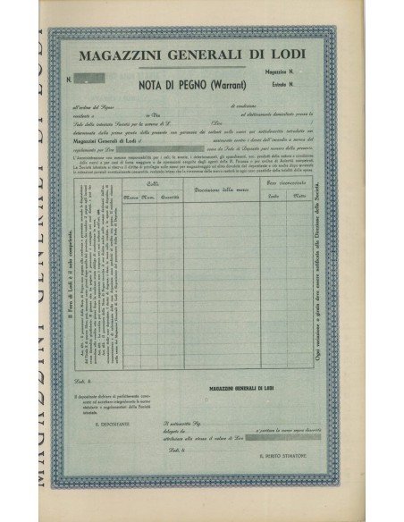 MAGAZZINI GENERALI DI LODI - NOTA DI PEGNO WARRANT
