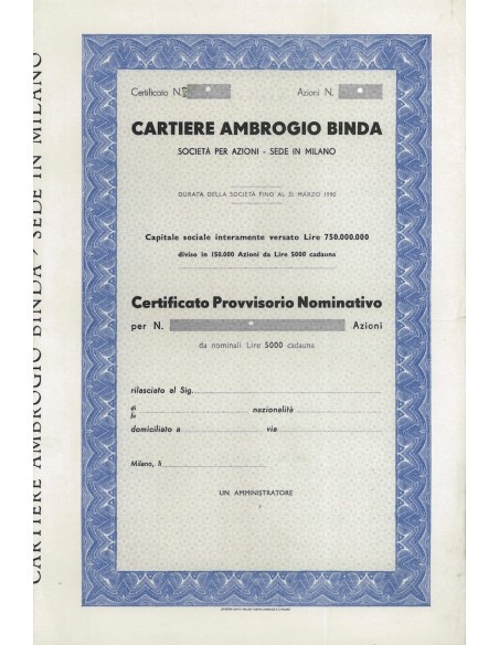 CARTIERE AMBROGIO BINDA - AZIONI MILANO