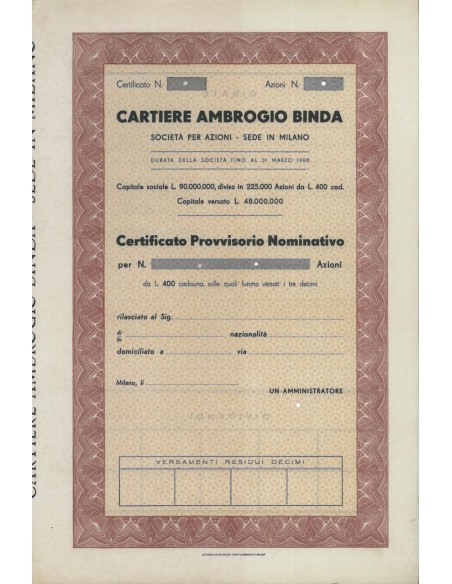 CARTIERE AMBROGIO BINDA - AZIONI MILANO
