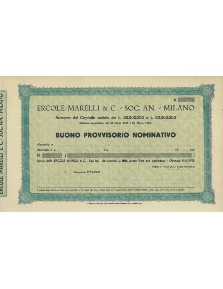 ERCOLE MARELLI E C. - SOC. ANON. AZIONI - MILANO 1939