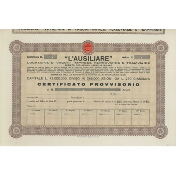 L'AUSILIARE CERTIFICATO PROVVISORIO DI AZIONI MILANO 1899