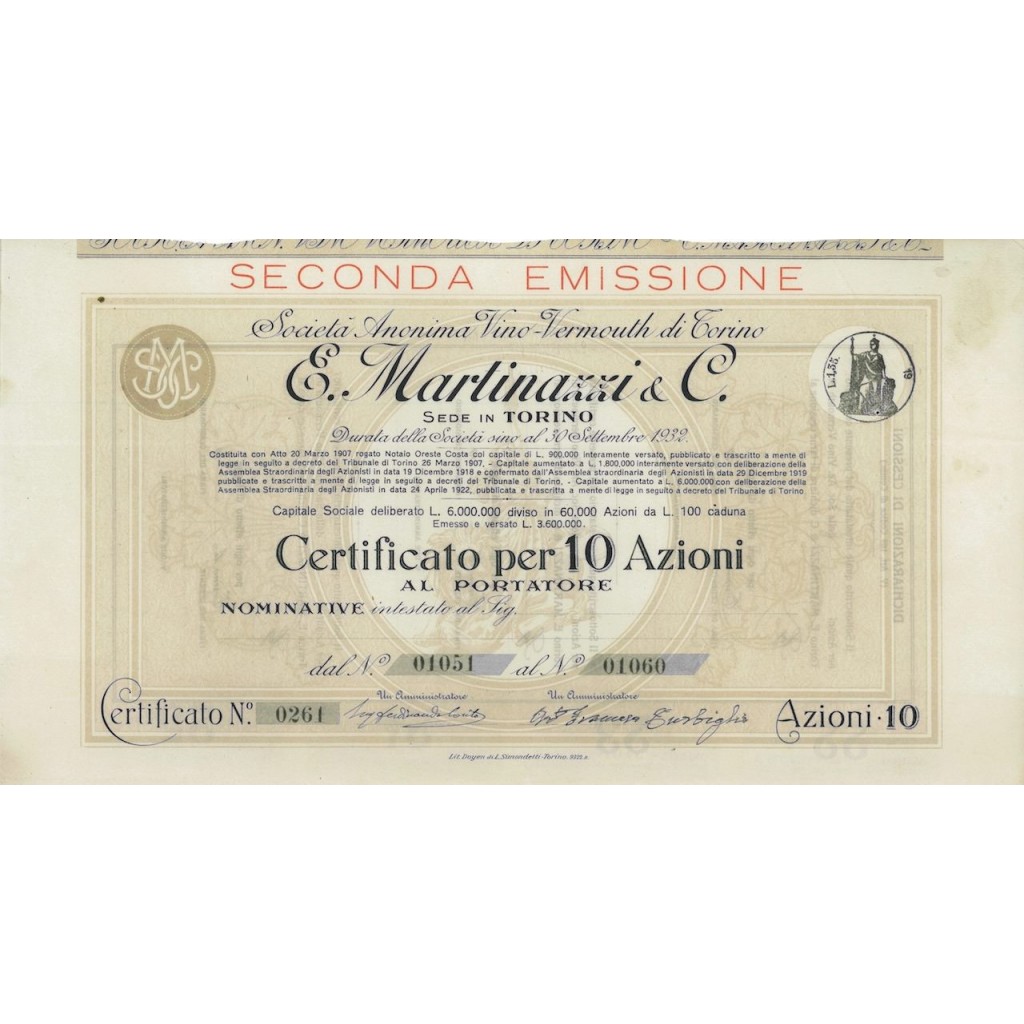 E. MARTINAZZI E C. - 10 AZIONI TORINO 1907