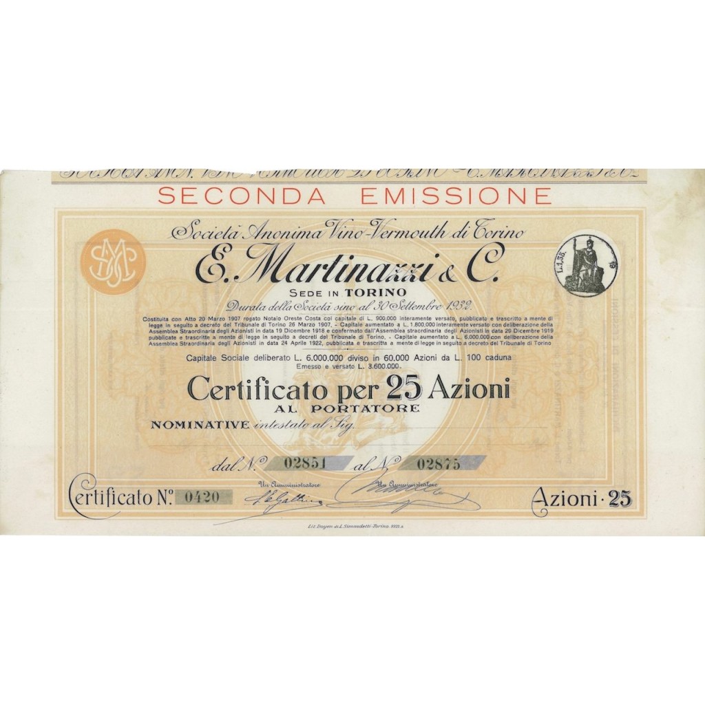E. MARTINAZZI E C. - 25 AZIONI TORINO 1907