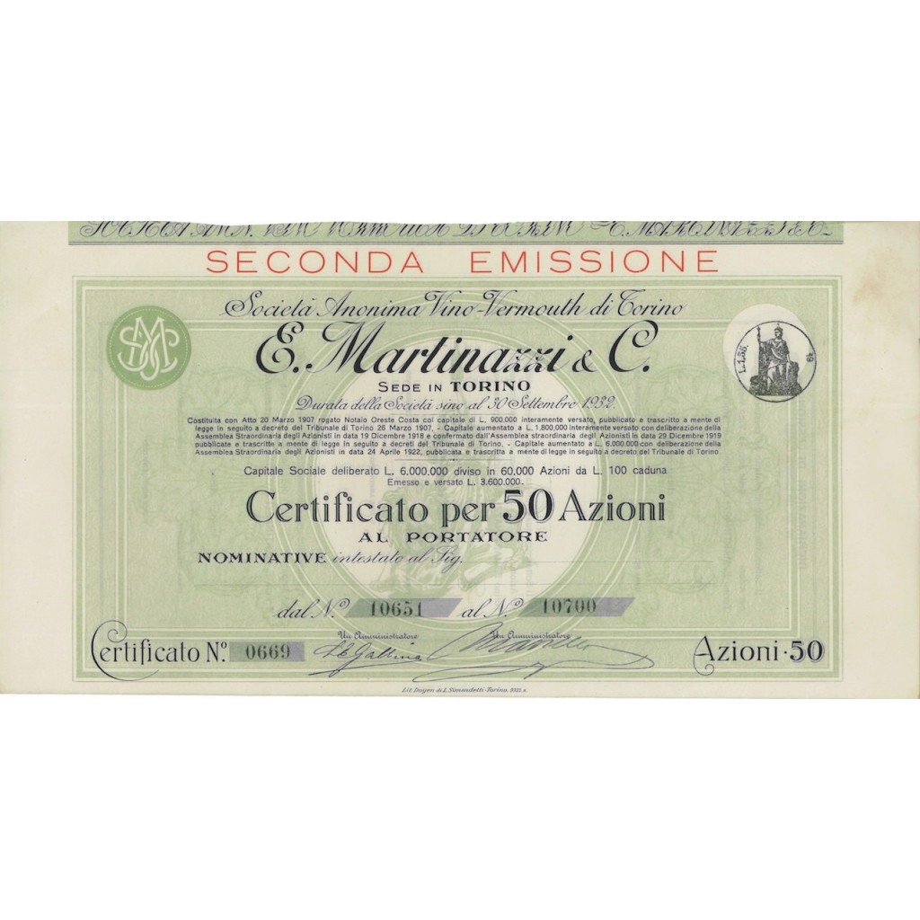 E. MARTINAZZI E C. - 50 AZIONI TORINO 1907